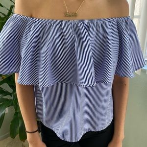Off the shoulder stripped shirt